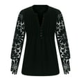 thumbnail image 5 of Zunfeo Lace Tops for Women Puff Sleeve Dressy Blouse Snug Button Pleated Tops, Black M, 5 of 8