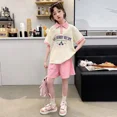 thumbnail image 4 of Conjunto de camiseta y pantalones cortos de manga corta con cuello tipo Polo deportivo de verano para niñas, traje de dos piezas de estilo Preppy a la moda para niños, 4 of 5