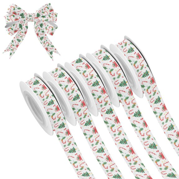 5 Rolls Christmas Ribbon 1.5 inch Wide Decorative Ribbon for Gift Wrapping and Holiday Decorations Christmas Icon Pattern