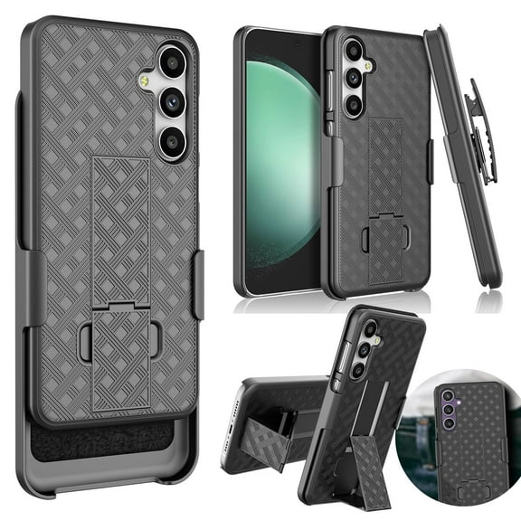 Samsung Galaxy S23 S23  S23 Plus S23 Ultra S23 FE 5G 2023 Cases Cover Holster Belt, Tekcoo Shock Absorbing Locking Clip Defender Heavy Full Body Kickstand Carrying Armor Cases Cover -Black