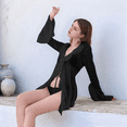 thumbnail image 4 of Blusa de Holgada de Larga con Volantes y Transparente para Mujer Negro S, 4 of 6