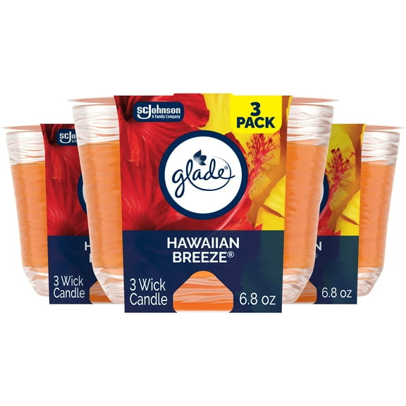 Glade 3-Wick Candle, Hawaiian Breeze, 6.8 oz, 3 Count