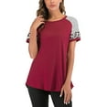 thumbnail image 4 of KingShop Women's Short T-Shirts Leopard Color Block Tunic Comfy Stripe Crewneck T Shirt Top, 4 of 7