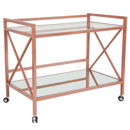 Glenwood Park Flash Furniture Rose Gold Metal Kitchen Bar Cart with Glass Shelves and