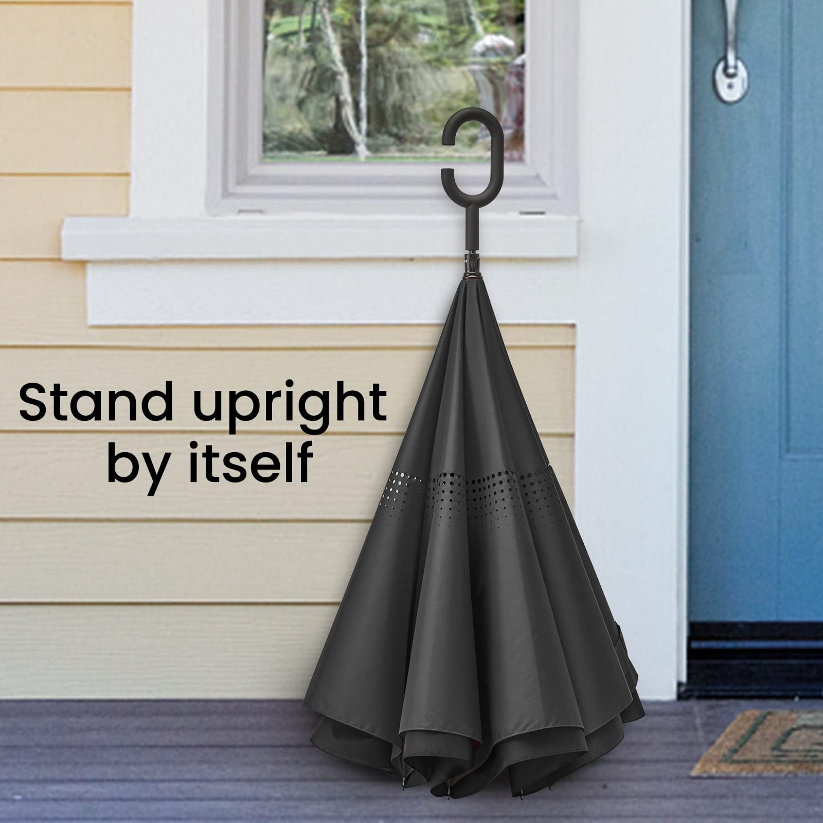 G4Free 48/62 Inch Large Inverted Reverse Umbrella with C-Shaped Handle, Windproof Double Layer Upside Down Car Rain Umbrellas for Men Women