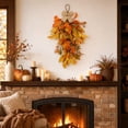 thumbnail image 6 of Geerera Hanging Swag Fall Artificial Autumn Maple Leaf Teardrop Decor Rustic Harvest with Burlap Bow for Porch Wall Window and Home 26", 6 of 7
