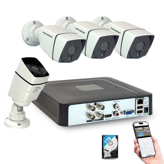 HIKJBSET H.265 Home Security Camera System, 5M-N 4CH DVR and 4x1080p Full HD Security Camera, Outdoor and Indoor Waterproof, 80ft Night Vision, 1TB Hard Drive 24/7 Recording