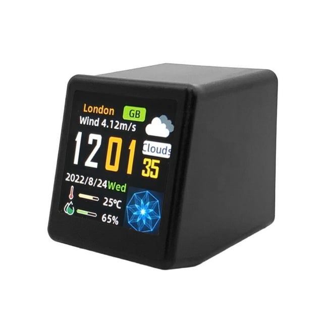 Mistaha Intelligent Weather Station Clock with Color Digital Display, WiFi Connectivity & Custom NTP Server Settings - Multifunctional Temperature Humidity Monitor & 1.54" TFT IPS Screen - Black