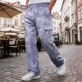 thumbnail image 6 of Relaxed Fit Cargo Pants For Men Elastic Drawstring Waist Casual Work Pants Tie‑Dye Print Wide Leg Long Trousers, 6 of 7