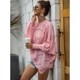 thumbnail image 3 of Women's Casual Loose Batwing Sleeve Hollow Out Knit Sweaters Tops, Pink, Small, 3 of 7