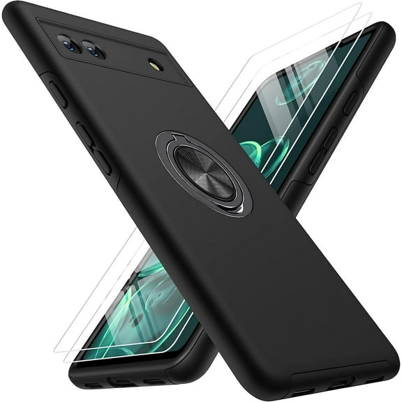 PINHEN for Google Pixel 6A Case 6.1" 2022 with Screen Protector [2 PCS], Shockproof Bumper Case for Google Pixel 6A Case for Women & Men, Pixel 6A Case with Magnetic Ring Holder Kickstand