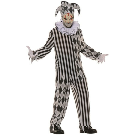 Evil Harlequin Killer Clown Adult Costume Jester Halloween Black White ...