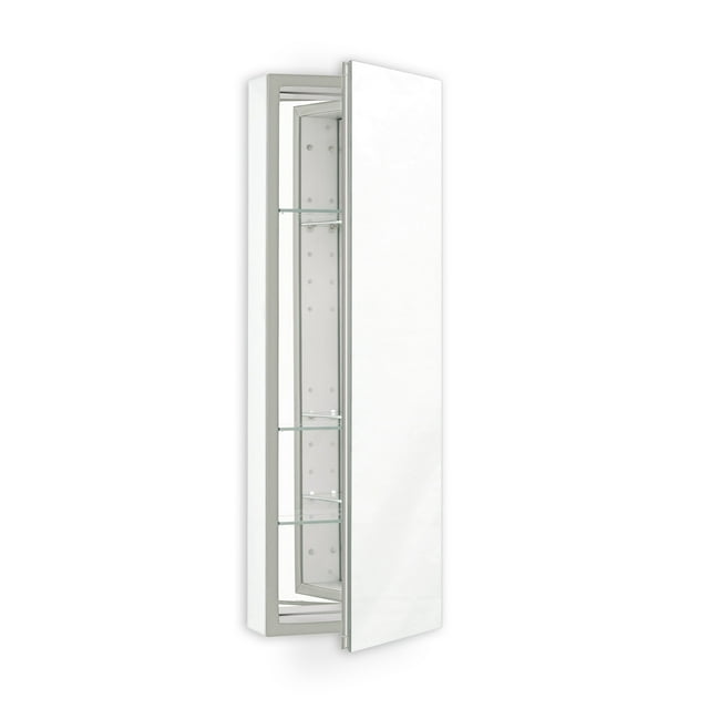 robern PLM1640W PL Series Cabinet, 15-1/4" x 39-3/8" x 4", Flat Top, Polished Edge, Non-Handed (Reversible), White Interior, Non-Electric