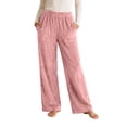 thumbnail image 2 of Ohufall Fleece Pajama Pants for Women Stretchy Wide Leg Sleep Pant Pockets Comfortable Solid Color Home Lounge Pants, 2 of 7