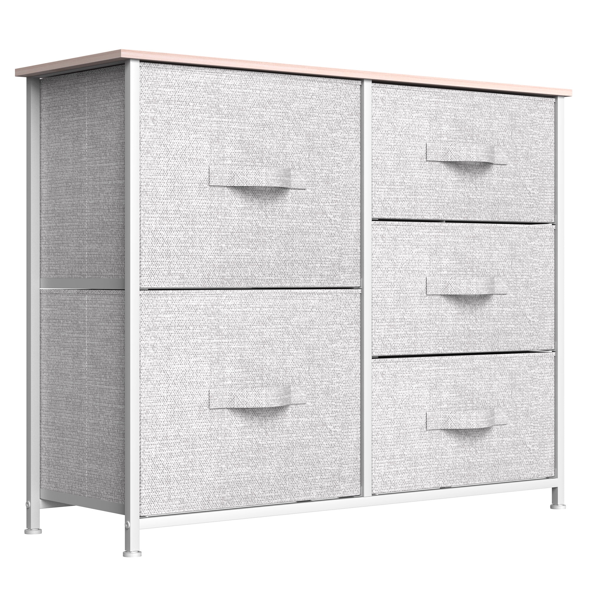 DWVO 5 Drawers Dresser Tower Shelf Organizer Bins Bedroom Storage Cabinet,  Light Gray