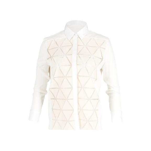 Pre-Owned Victoria Beckham Geometric Button-Up Shirt in Cream Cotton