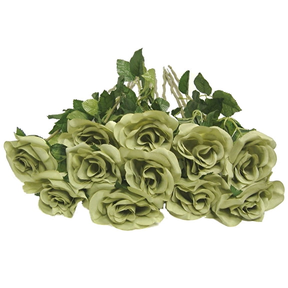 Caledon Green Garden Rose 24in Artificial Polysilk Faux Fake Flower Long Stem for Craft Home Outdoor Bouquet Arrangement Ceremony Wedding Arch Floral Wall Aisle Decor (Seafoam Mist, Set of 2 Dozen)