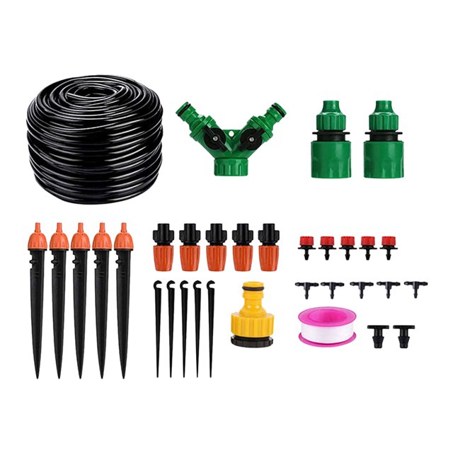 16ft DIY Drip and Spray Irrigation Kit with Hose, Adjustable Nozzle, Quick Connector, Automatic Watering System Distributor Tube for Potted Plants, Greenhouse, Patio, Lawn, Flower Bed