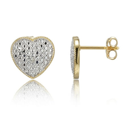 18k Yellow Gold Plated Sterling Silver Diamond Accent Heart Stud Earrings