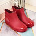 thumbnail image 6 of pwidon Waterproof Rain Boots Women Slip On Short Ankle Slip Resistant Flat Sole Embossed Detail Rubber Casual Wet Weather Women Rain Footwear Red 38, 6 of 6
