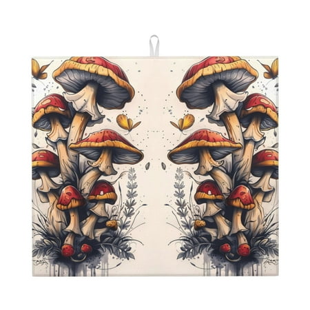 

Dish Drying Mats for Kitchen Counter - Cute Forest Mushrooms 16x18In Anti-Slip Absorbent Microfiber Drying Mat for Kitchen Counter Mat Dish Rack Mat with Hanging Loop