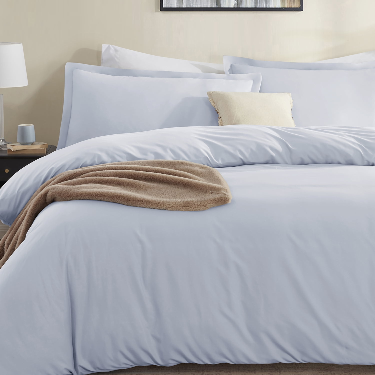 LammaLoe Duvet Cover Queen, Luxury Microfiber 3 Piece Bedding Sets with 2 Pillow Shams, Ice Blue