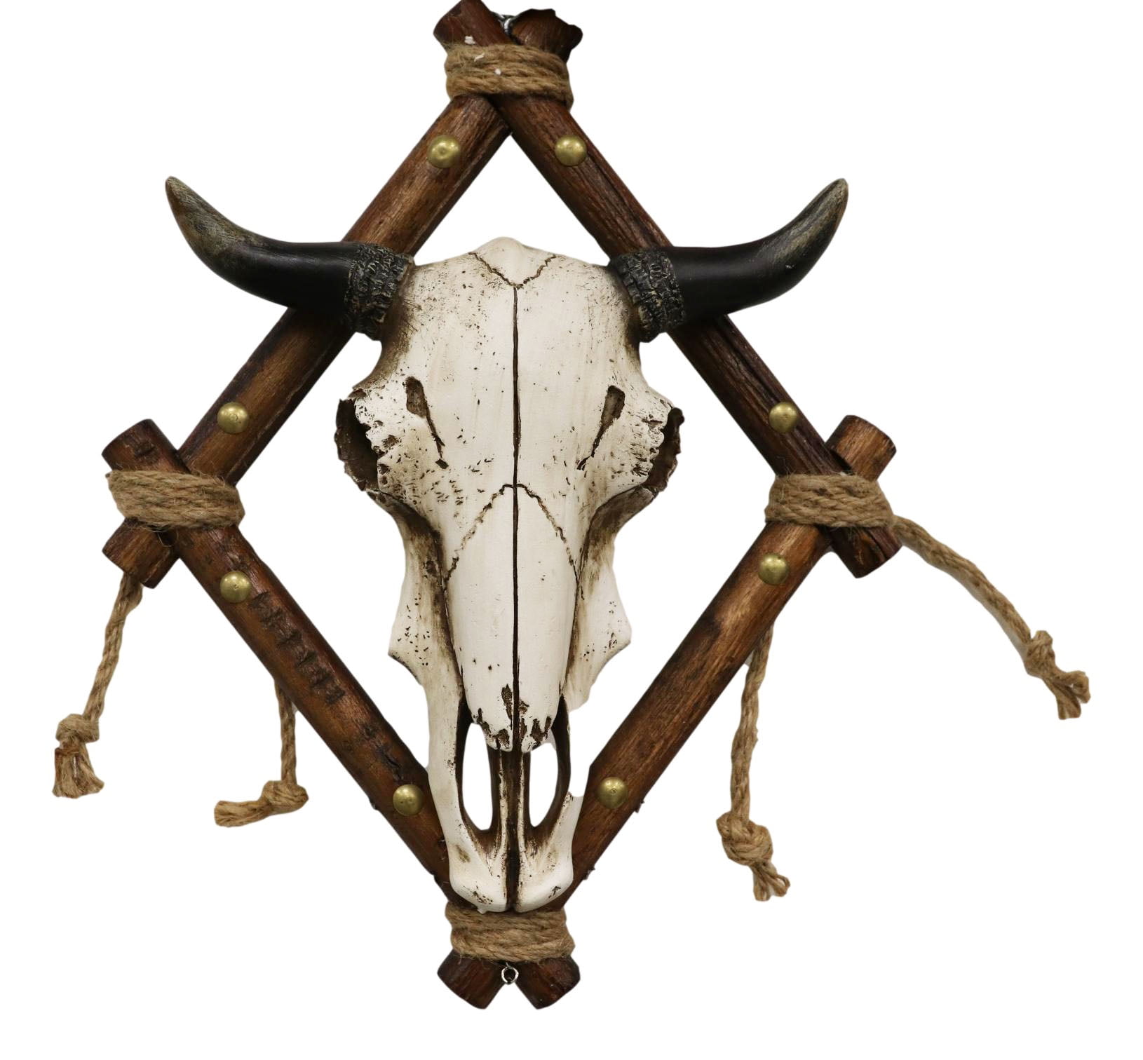 Country Rustic Western Bison Bull Skull On Branchwood Decorative Wind Chime