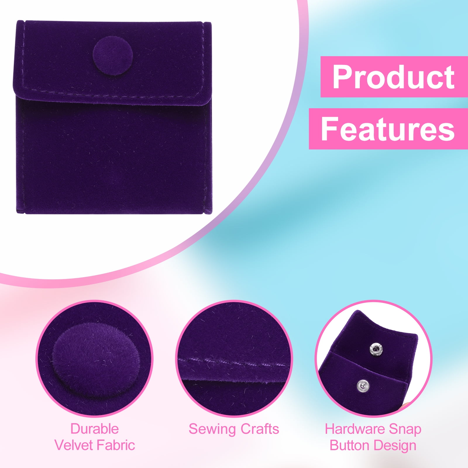 Unique Bargains Velvet Jewelry Pouches with Snap Button Jewelry Storage Bags 20Pcs Purple