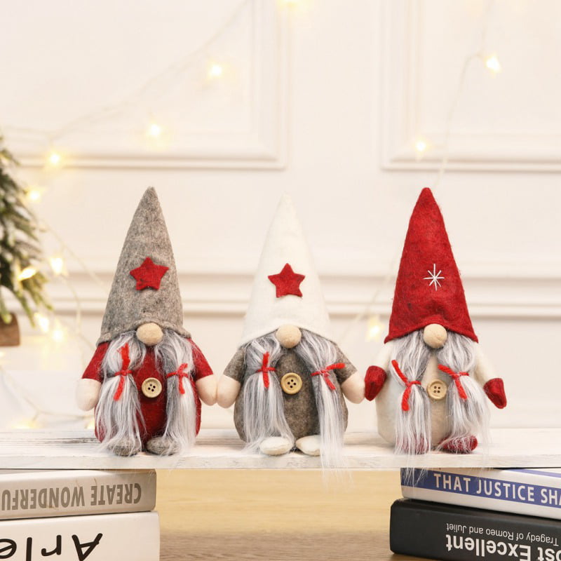Set of 2 11 x 4 Inches GMOEGEFT Scandinavian Christmas Gnome Lights with Timer Nordic Xmas Decoration Red & Grey Swedish Santa Tomte Gnome 