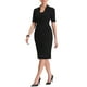 thumbnail image 4 of Vestido ajustado de mujer Inspire Chic con cuello en V, mangas cortas, vestido midi bodycon negro, talla 3XL, 4 of 6