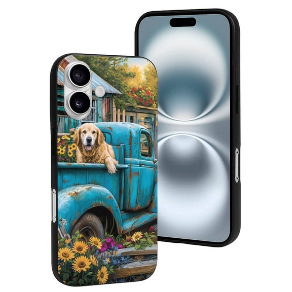 Compatible with Iphone 16 Case - Cute Soft Vintage Pickup Sunflower Dog Silicone Case Compatible with Iphone 16 Phone Case for Women Men