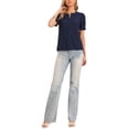 thumbnail image 2 of Summer Tops for Women Short Puff Sleeve V Neck Dressy Casual Blouse Textured Outfits 2026 XS Navy Blue, 2 of 6