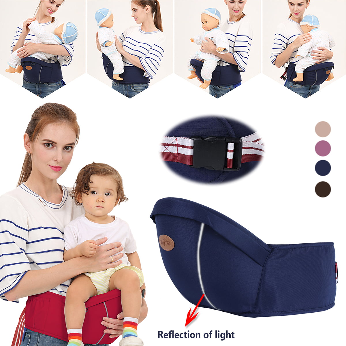 Easy to Remove and Easy Mom,Deep Blue TiooDre Baby Carrier Waist Stool Walkers,Fashional and Comfortable Baby Hip Seat Carrier Adjustable,Breathable
