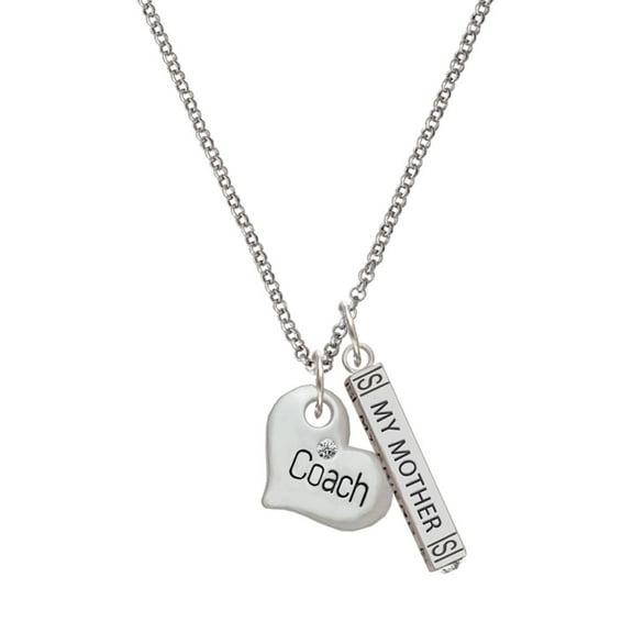 Delight Jewelry Silvertone Large ''Coach'' Heart Silvertone Always My Mother Bar Charm Necklace, 23"