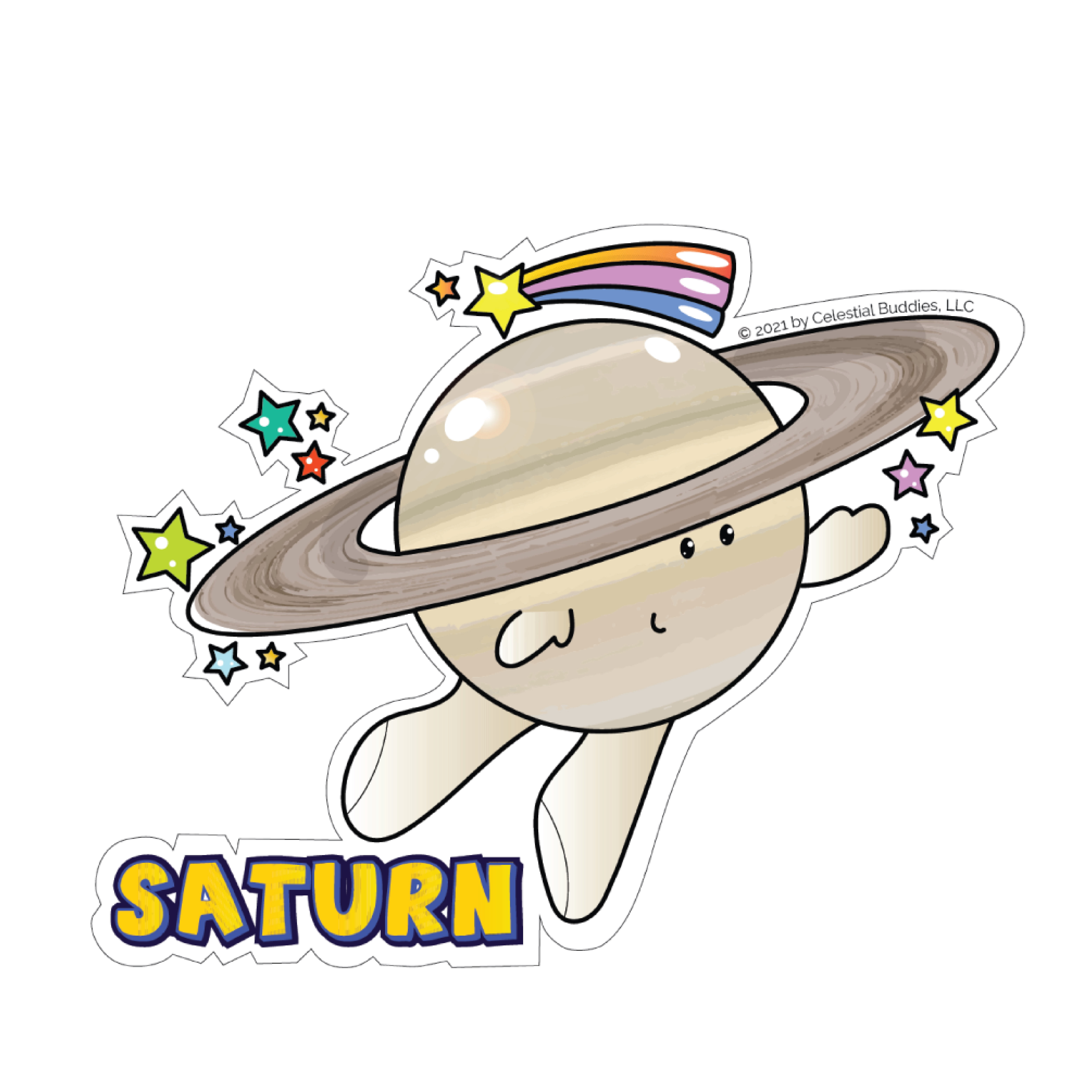 Celestial Buddies Vinyl Space Stickers! Includes 6 Each: AstroBuddy, Saturn, Moon, Mars, Rocketship, Sun, Earth, Black Hole