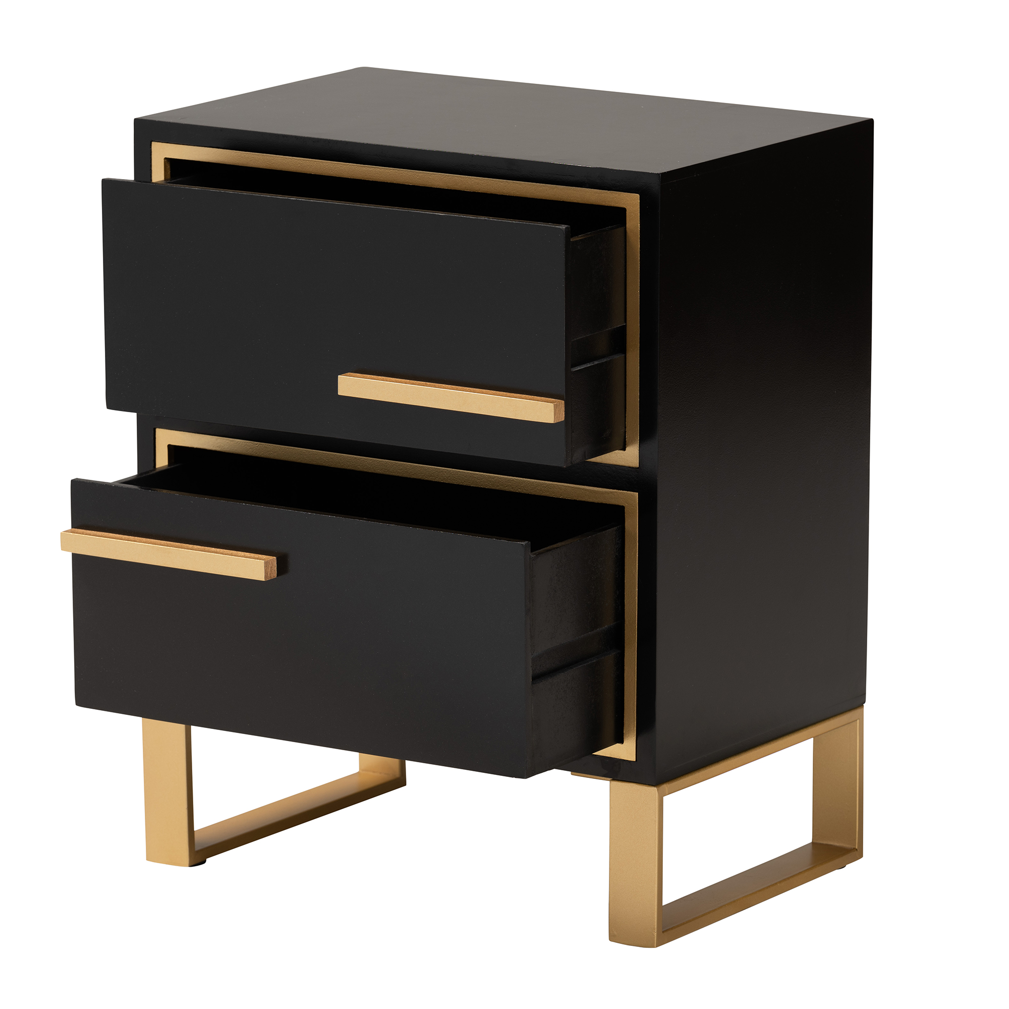 Baxton Studio Giolla Contemporary Glam and Luxe Black Finished Wood and Gold Metal 2-Drawer End Table