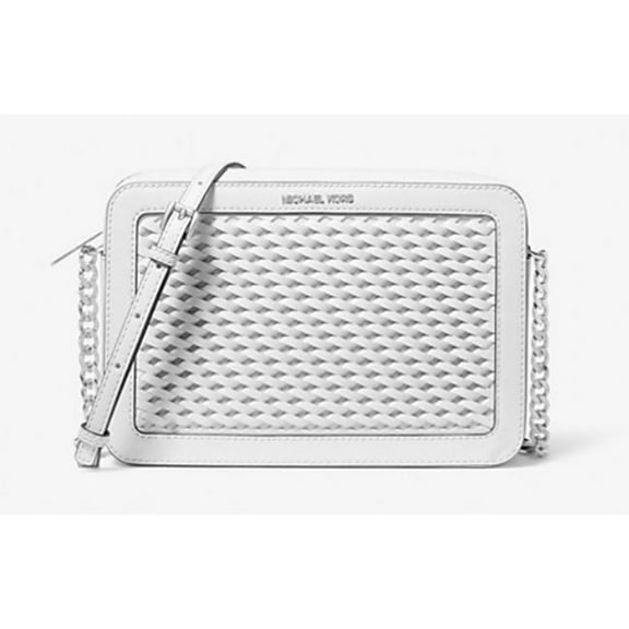 Michael Kors Women's Jet Set Large Woven Crossbody Bag (Optic White) 35T5STTC3Y-085