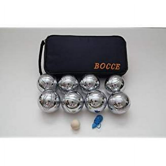 BuyBocceBalls Listing -73mm Metal Bocce/Petanque Set with 8 Silver Balls and Blue Bag - Single