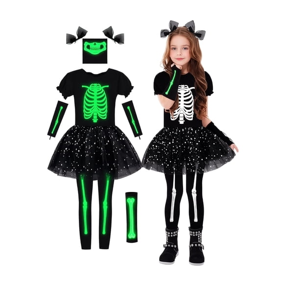 Halloween Costume,Glow in the Dark Skeleton Costume for Kids, Skelebones Costume, Bone Jumpsuit, Kids Halloween Cospaly Party