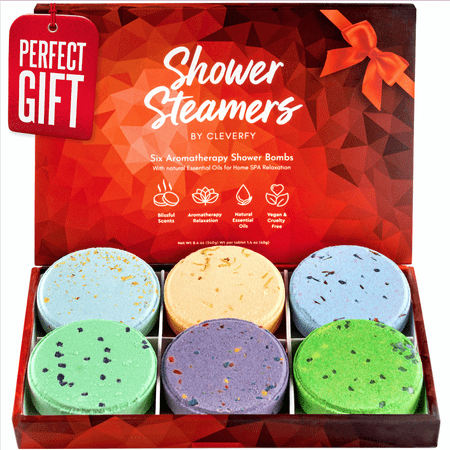 Cleverfy Shower Steamers Aromatherapy - Variety Pack of 6 Shower Bombs with Essential Oils. Personal Care and Relaxation Birthday Gifts for Women and Men. Red Set