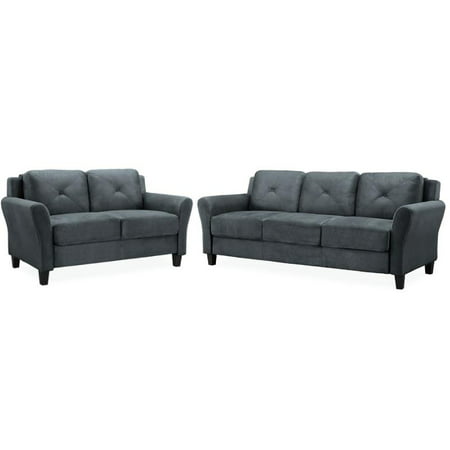 Transitional 2 Piece Sofa and Loveseat Set in Dark