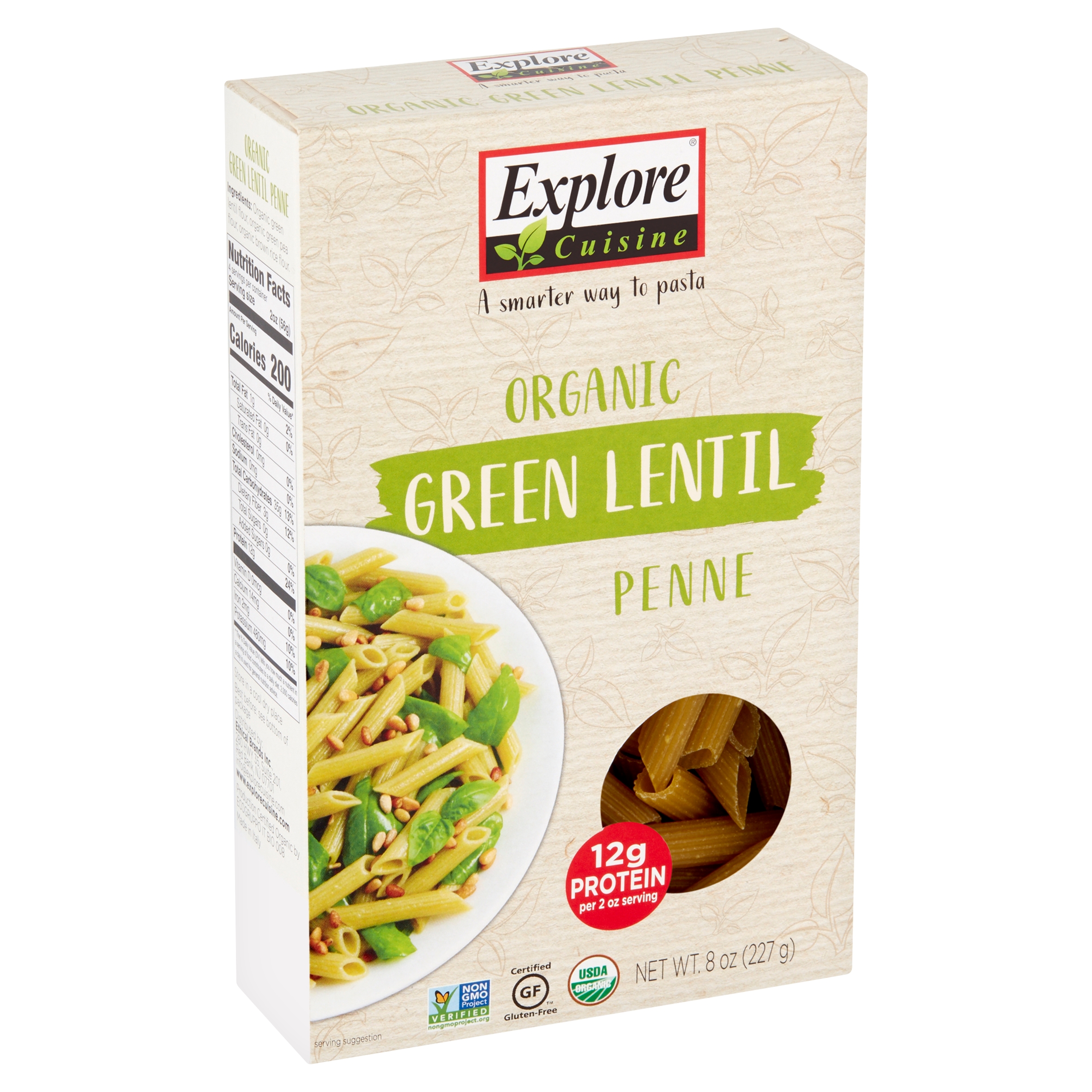 Explore Cuisine Organic Dry Green Lentil Penne Pasta, 8oz.
