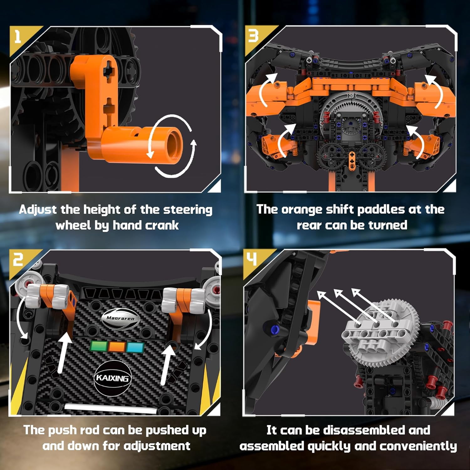 Racing Simulator Steering Wheel Building Set, Mechanical Formula Sim Cars Driving, Collectible Model Kit with Moving Parts & Phone Holder, 935PCS