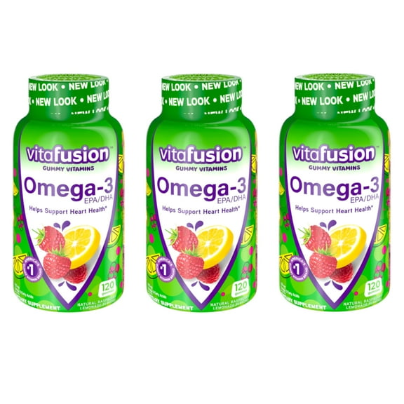 Vitafusion Omega 3 EPA/DHA Gummy Vitamins for Adults Dietary Supplement Lemon, Berry & Cherry Flavors, 360 Each (3x120ct)