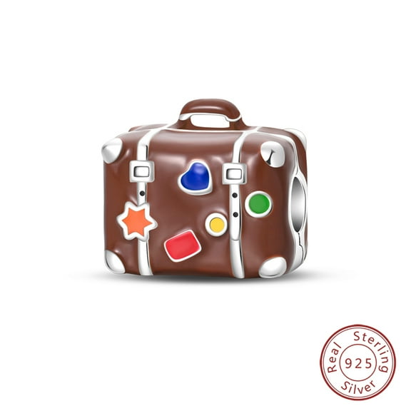 BONZEUS 100% 925 Sterling Silver Colorful Travel Luggage Charm Bead - Zircon Accent, Fits Original Bracelets, DIY Jewelry Making, Gift for Women, 4.3g