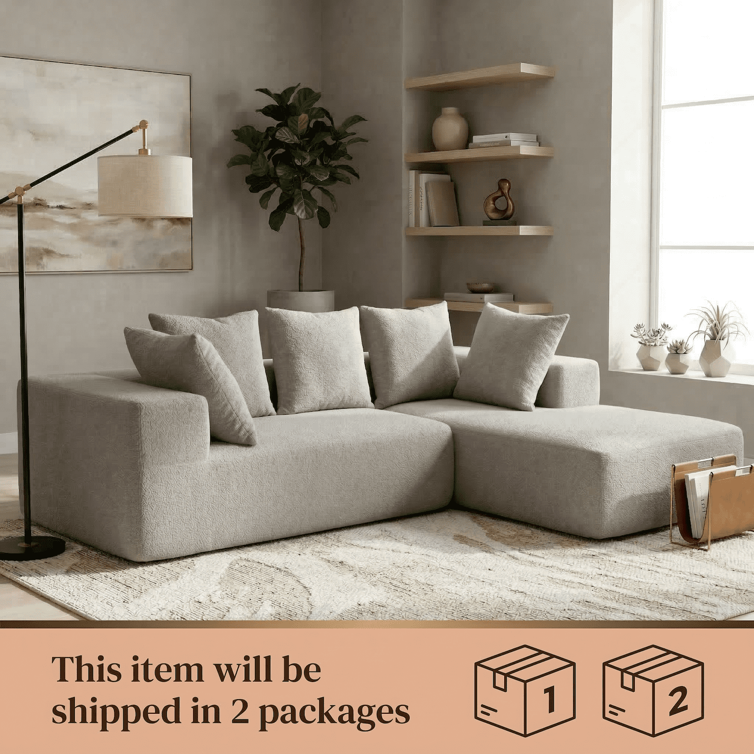 Xiweot 96" Cloud Sectional Couch for Living Room, Memory Foam Sectional Sofa with Deep Seat, Teddy Fabric L Shaped Modular Sectional Couch with Right Facing Chaise (Grey)