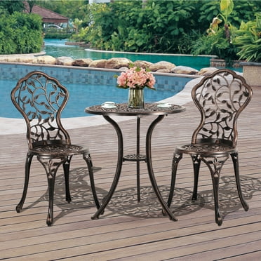 COBANA 3 Pcs Cast Aluminum Outdoor Bistro Sets with Dining Retro Table, Bronze