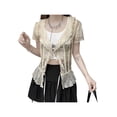 thumbnail image 4 of ZAXARRA Women's Button Down Tops V Neck Short Sleeve Sheer Mesh Shirts, 4 of 9
