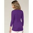thumbnail image 4 of Made by Johnny Women's Deep V-Neck 3/4 Sleeve Slim Fitted T-Shirt Casual Cross Surplice Wrap Tops S DARK_PURPLE, 4 of 6