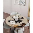 thumbnail image 4 of Round Fitted Tablecloths with Elastic Edge Halloween Black Witch Hat Pumpkin Oil-Proof Waterproof Wipeable Table Cover for Kitchen Dining Party Decor Retro Linen Table Clothes,36" - 44", 4 of 7